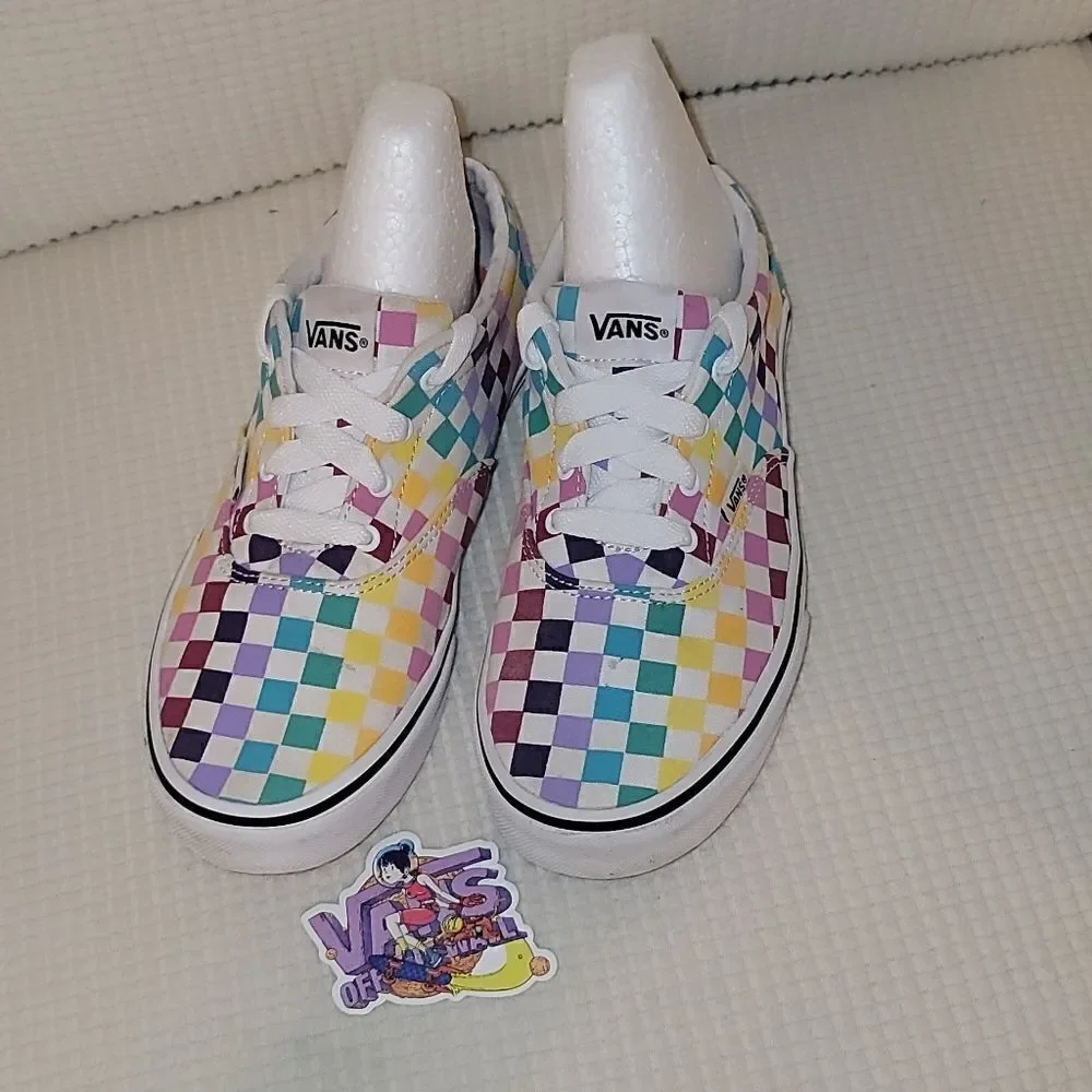 Vans Colorblock Rainbow Checkerboard Lace Up Shoes & Sticker Womens Size 5